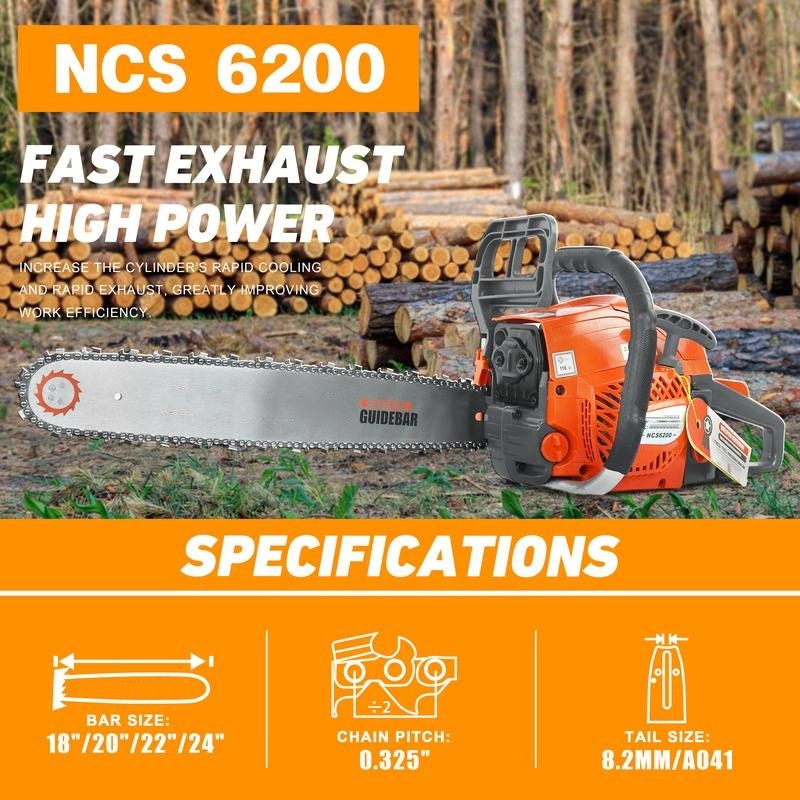 20 Inch Portable Gas-Powered Chainsaw, 62CC Power Chain Saws Gas Powered 2 Stroke Handed Petrol Gasoline Chain Saw for Cutting Wood Outdoor Garden