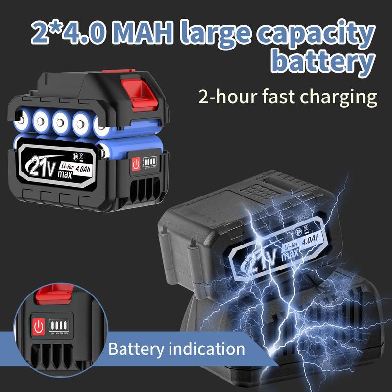 1000N.m Cordless Impact Wrench, All-Metal Cordless Impact Gun with 2 * 4.0Mah, 3-IN-1 Electric Impact Wrench with 5 Sleeves, High Torque 1/2 Impact Wrench,
