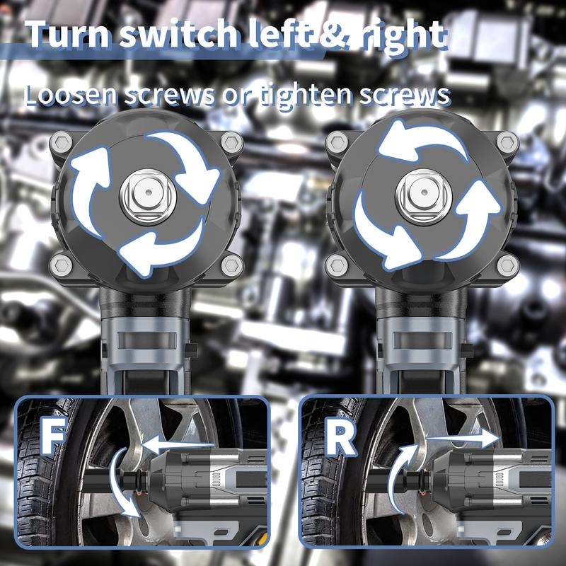 1000N.m Cordless Impact Wrench, All-Metal Cordless Impact Gun with 2 * 4.0Mah, 3-IN-1 Electric Impact Wrench with 5 Sleeves, High Torque 1/2 Impact Wrench,