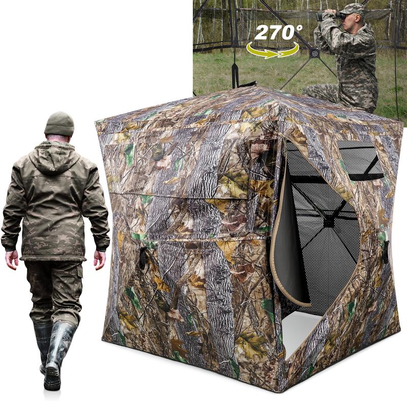 Hunting Blind 270°/360° See Through Ground Blinds with Silent Windows Carry Bag, Two Size Option Portable Hunting Tent for Deer Duck Turkey