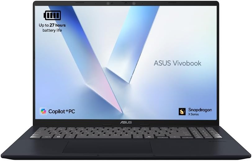ASUS Vivobook 16 X1607QA Laptop 16.0-inch 16:10 WUXGA Screen CoPilot+ PC Qualcomm Snapdragon X X1-26-100 Processor 16GB RAM 512GB PCIe G4 SSD 19 Hour Battery Life Windows 11 Home-Spaceano