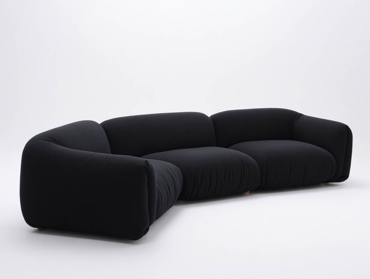 Three-Seater Sofa fabric rounded shape 220x95x70 cm - black - modern comfort design