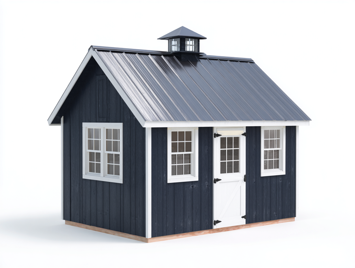 Garden Storage Shed outdoor 180x140x200 cm - navy blue/white - pitched roof with windows design