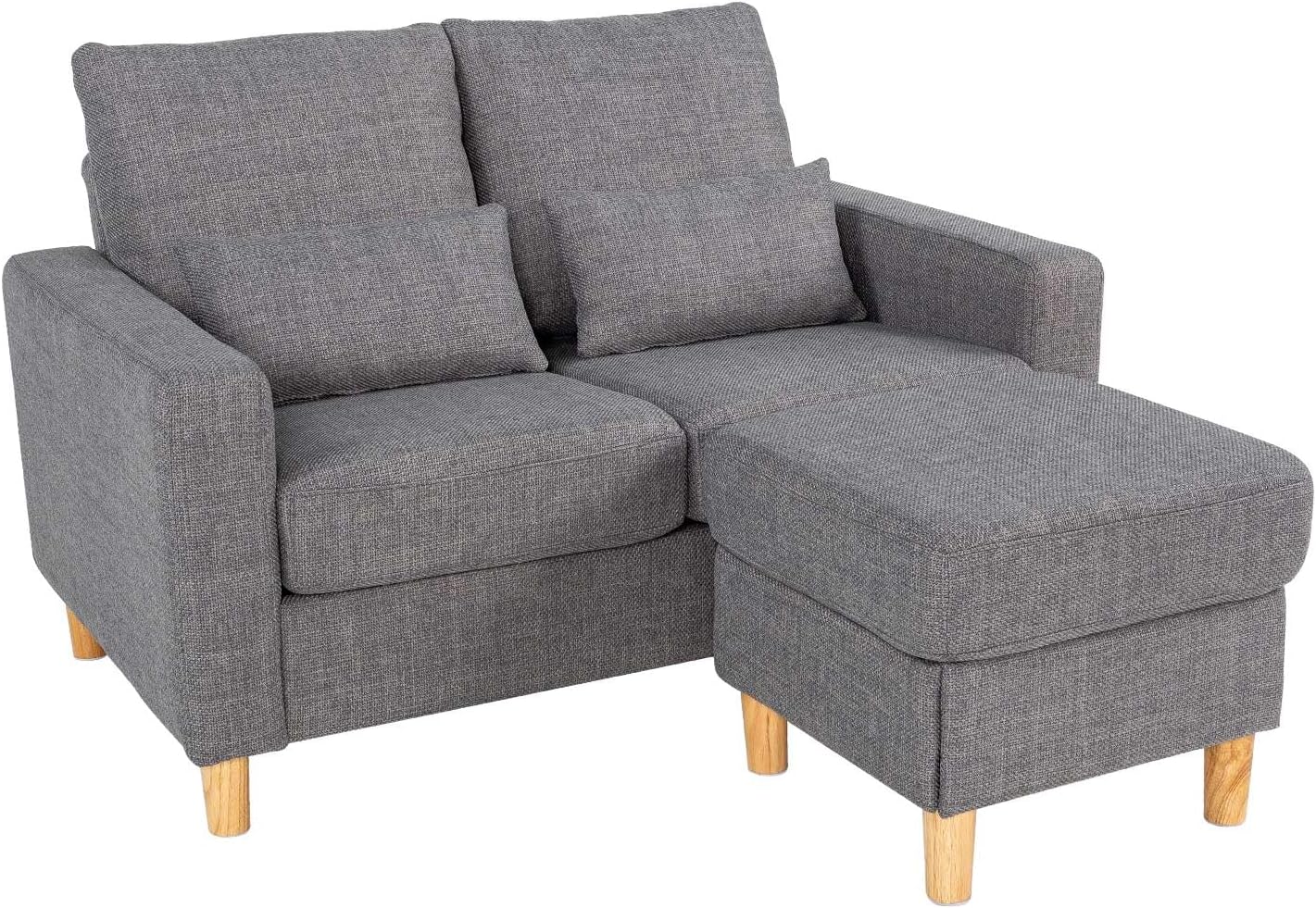 Hroth Small 2 Seater Sofa with Ottoman and 2 Pillows, Love Seat and Storage Sofa for Bedroom and Office,Comfortable Grey 2 Seat Sofa-Spaceano