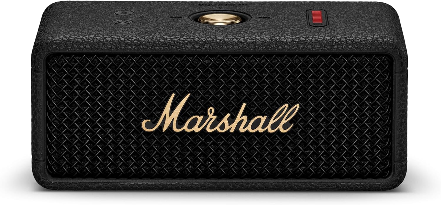 Marshall Emberton III Portable Bluetooth Speakers, Wireless, IP67 Rating Dust and Water Resistant, 32+ Hours Playtime, Quick Charge - Black and Brass-Spaceano