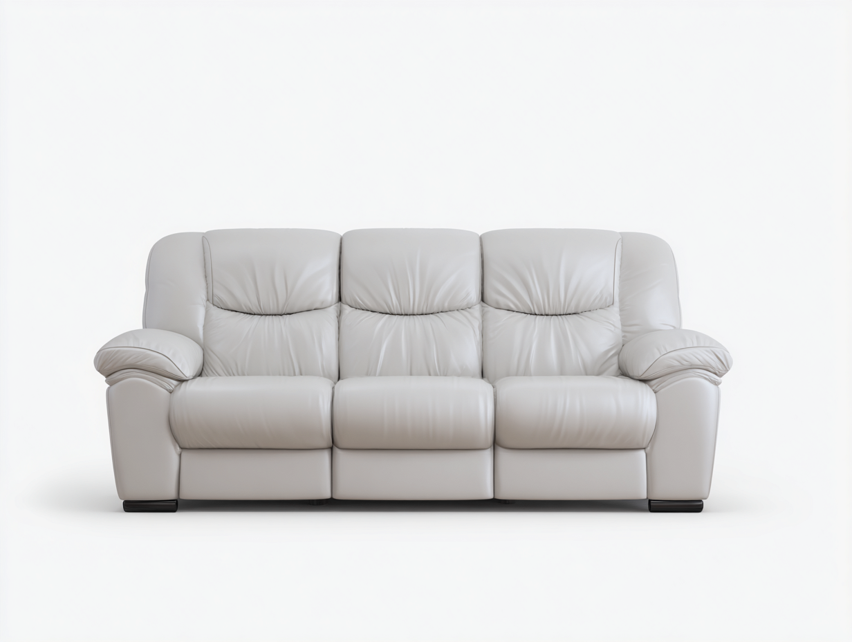 Three-Seater Sofa leather padded design 230x92x80 cm - light grey - modern living room style