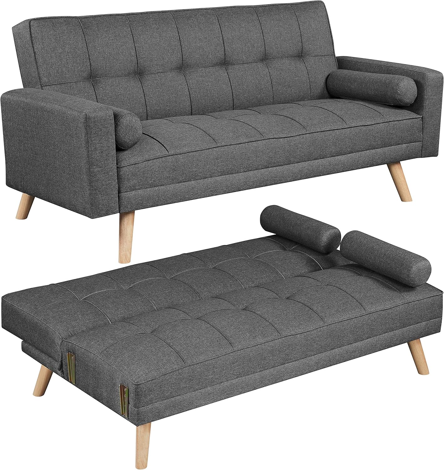 Yaheetech 3 Seater Fabric Sofa Bed Click Clack Modern Sleeper Sofa Settee with Cushions for Living Room Guest Room, Dark Grey-Spaceano