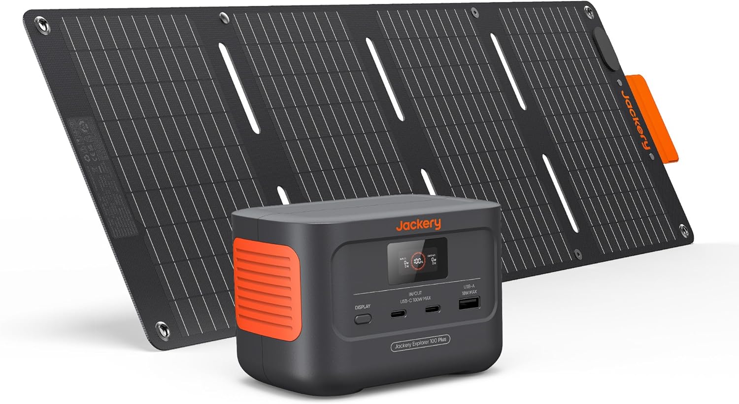Jackery Solar Generator 100 Plus 40W Mini, 99Wh Portable power station with 40W Book-sized Solar Panel, LiFePO4 Battery 128W Output for Outdoors RV Camping Emergencies-Spaceano