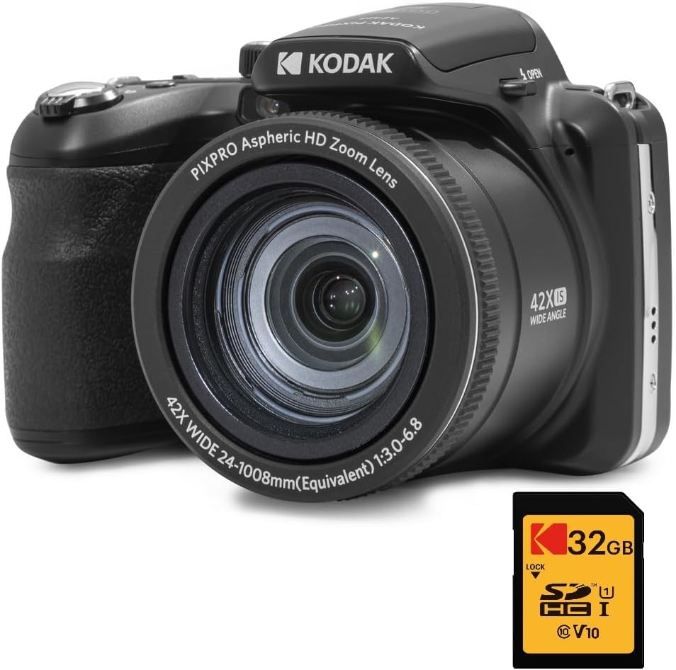 KODAK Digital Bridge Pack Pixpro Astro Zoom AZ425 + 32GB SDHC Card - 20MP Camera, 42X Zoom, Wide Angle, 3 inch LCD Screen, Full HD 1080p Video, Li-ion Battery - Black-Spaceano