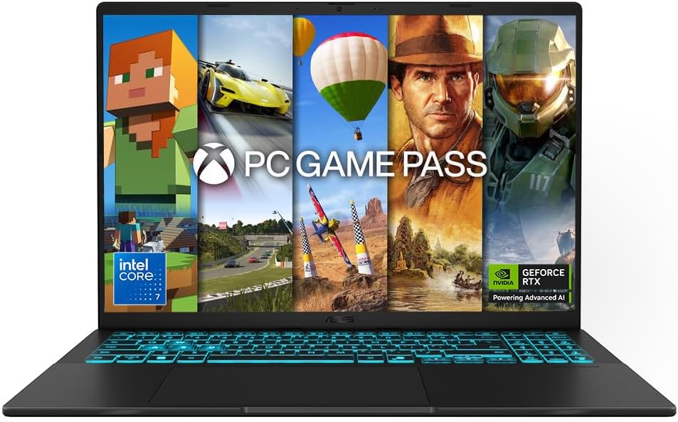 ASUS V16 V3607VM Gaming Laptop 16.0 inch WUXGA 144Hz Screen Intel Core 7 240H NVIDIA GeForce RTX 5060 16GB RAM 1TB PCIe SSD Backlit Keyboard Windows 11 3 Month Xbox Game Pass-Spaceano
