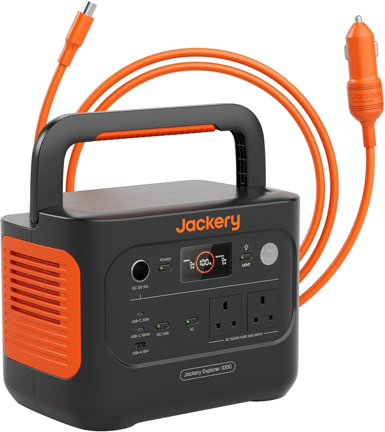 Jackery Explorer 1000V2 Portable Power Station With DC8020 Car Charger Cable, 2024 New, 1070Wh LiFePO4 Battery, 1500W AC and 100W USB-C Output, 1-Hour Fast Charge-Spaceano