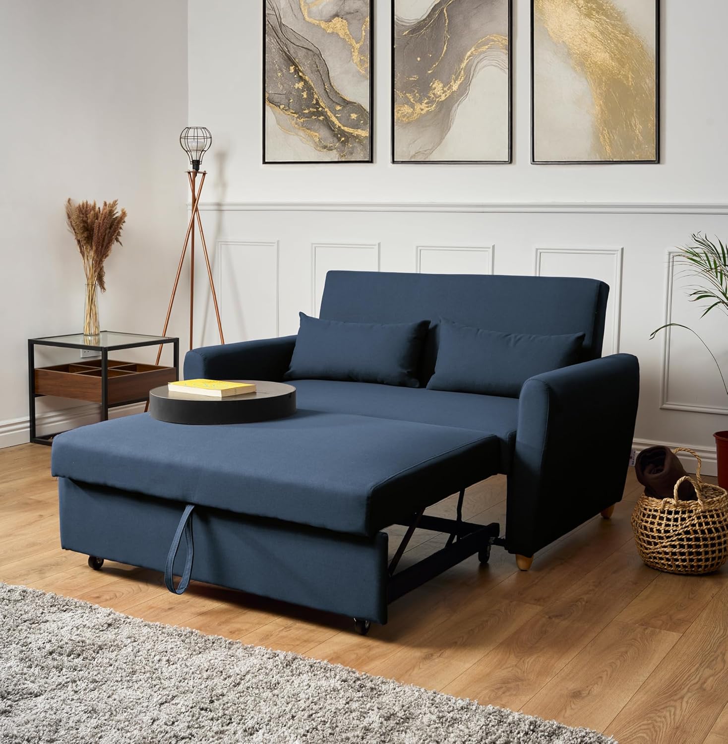 Bravich Dahlia Grey 2 Seater Pull Out Sofa Bed Compact Double Sleeper Sofabed Modern Linen Fabric Convertible Couch for Small Spaces, Living Room, Guest Room 140cm-Spaceano