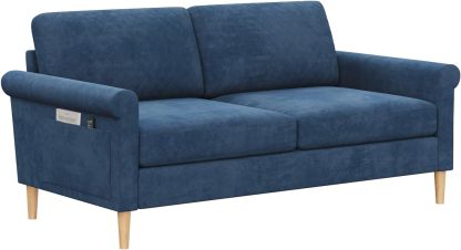 Vesgantti Fabric 2 Seater Sofa, 164cm Loveseat Sofa with Bilateral Pocket Storage, Upholstered Couch Perfect for Living Room, Bedroom, Office, Small Space, Tool-free Assembly, 164Lx76Dx85Hcm, Blue-Spaceano