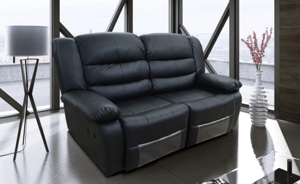 MNS Leather Recliner Sofa - 2 Seater Sofa - Black  2 Seater - no cupholders-Spaceano