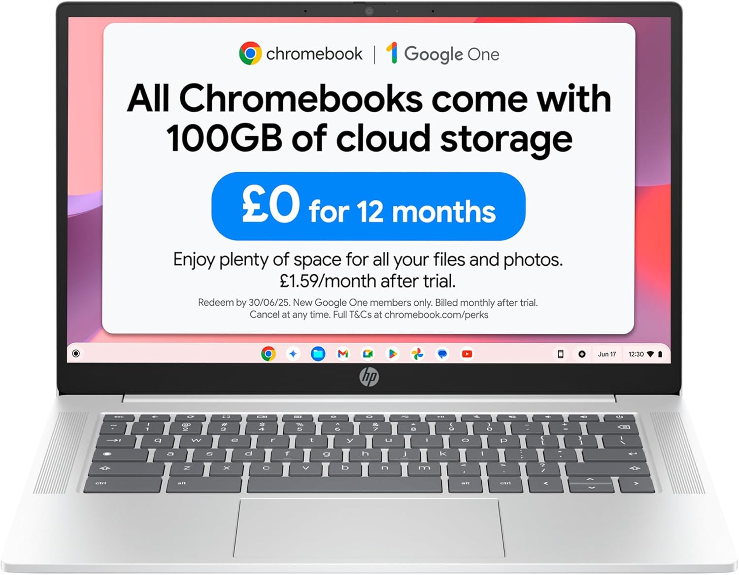 HP Chromebook 14 inch Intel Processor N100 Processor 4 GB RAM 128 GB Flash Storage Intel UHD Graphics HD Display Up to 12hrs battery Chrome OS Dual Speakers Glacier Silver 14a-nf0002sa-Spaceano