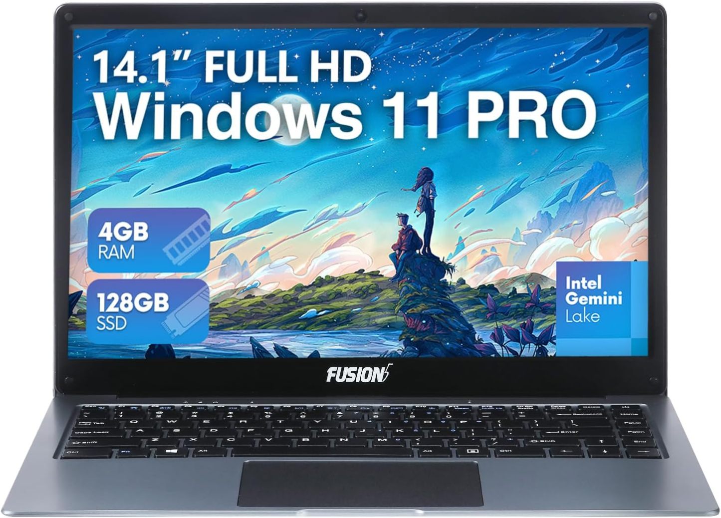 Fusion5 14.1 inch Full HD Windows 11 Professional Laptop - 4GB RAM 128GB Storage, Dual-Band WiFi, Integrated Webcam - A90B+ Pro, 14 Inch Lightweight Laptop, HDMI, USB 3.0, Expandable Storage-Spaceano