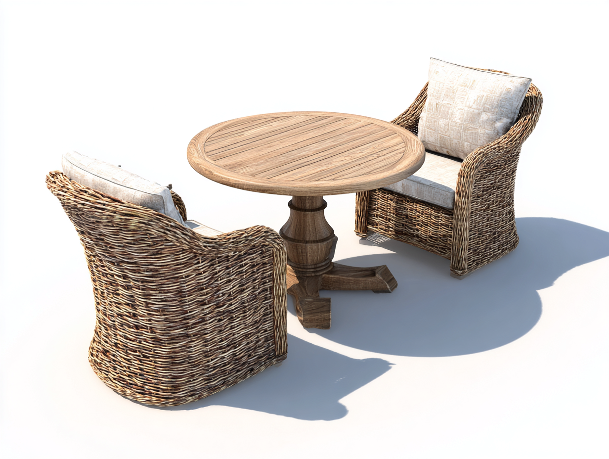 Garden Furniture Set rattan two armchairs with round table 80x80x45 cm - natural/beige - outdoor relaxed design-Spaceano