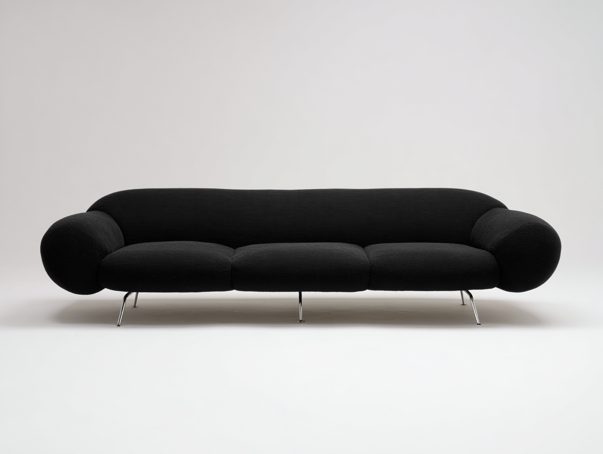 Three-Seater Sofa fabric sculpted shape 230x100x66 cm - black - minimalist living room style