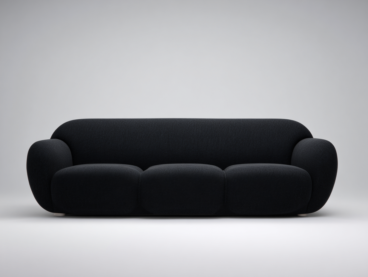 Three-Seater Sofa fabric rounded profile 225x98x68 cm - black - soft contemporary design
