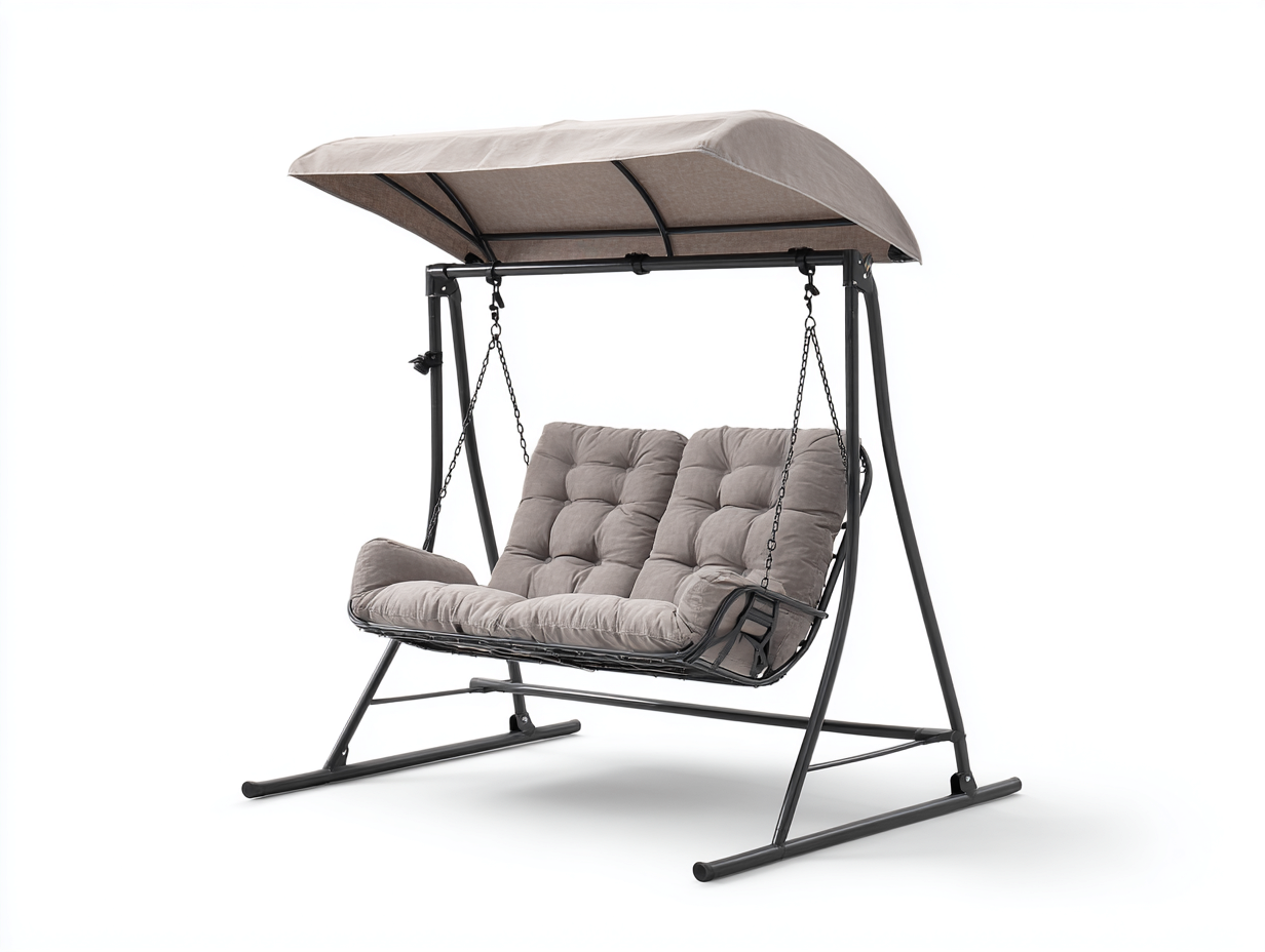 Dondolo da giardino-metallo-tessuto-168x118x152 cm-beige-grigio-design moderno-Graceuse