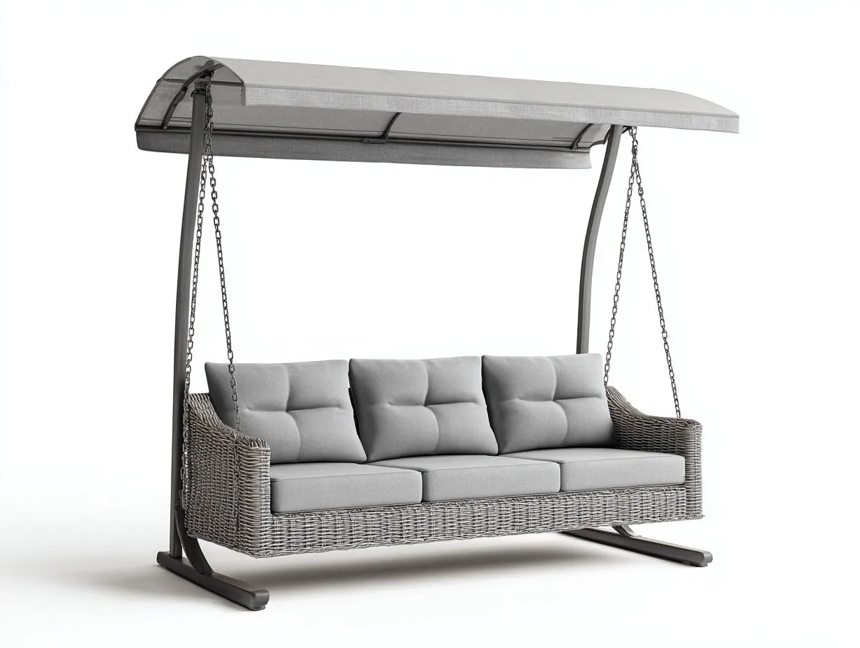 Dondolo da giardino-metallo-corda intrecciata-tessuto-202x122x172 cm-grigio-moderno-Graceuse