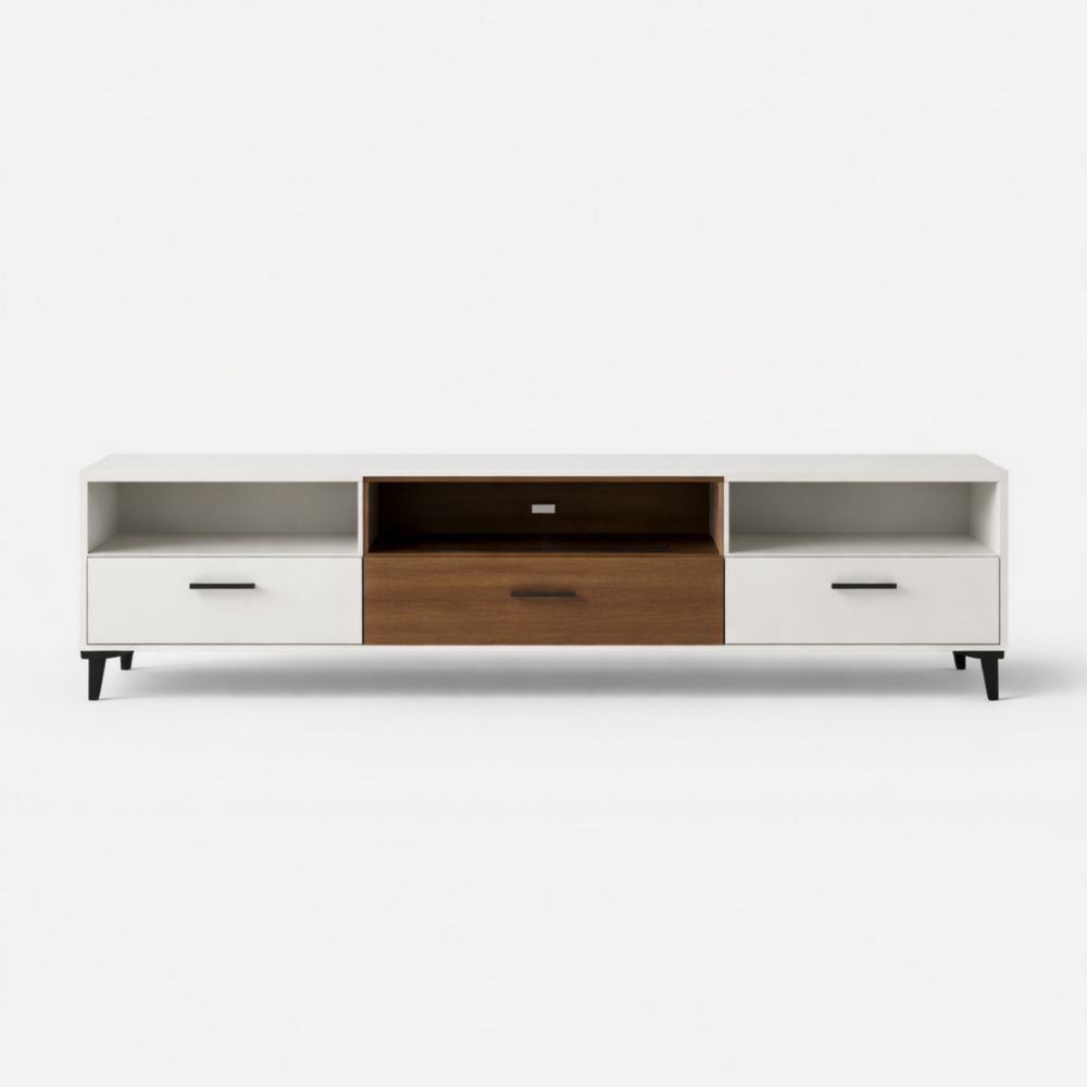 Wood and MDF TV Stand with Drawers and Open Shelves 150cm White/Brown