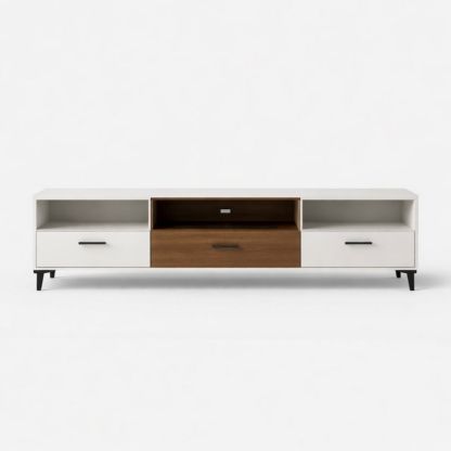 Wood and MDF TV Stand with Drawers and Open Shelves 150cm White/Brown