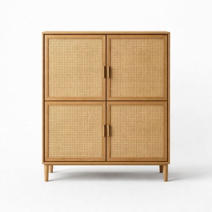 Wood Cane Cabinet with Four Doors 80cm x 40cm x 100cm Natural