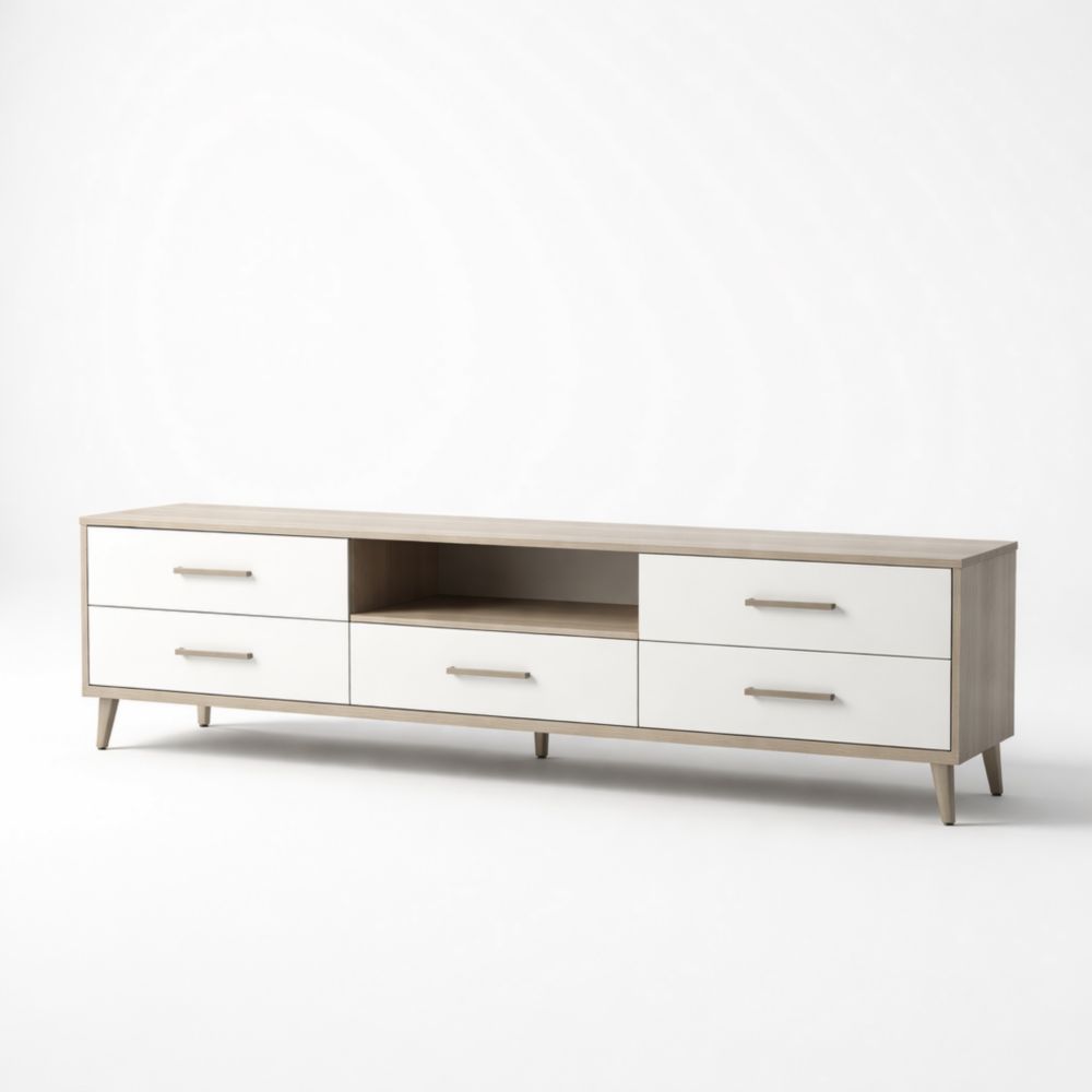 Wood Veneer TV Stand with Drawers 180cm White/Brown