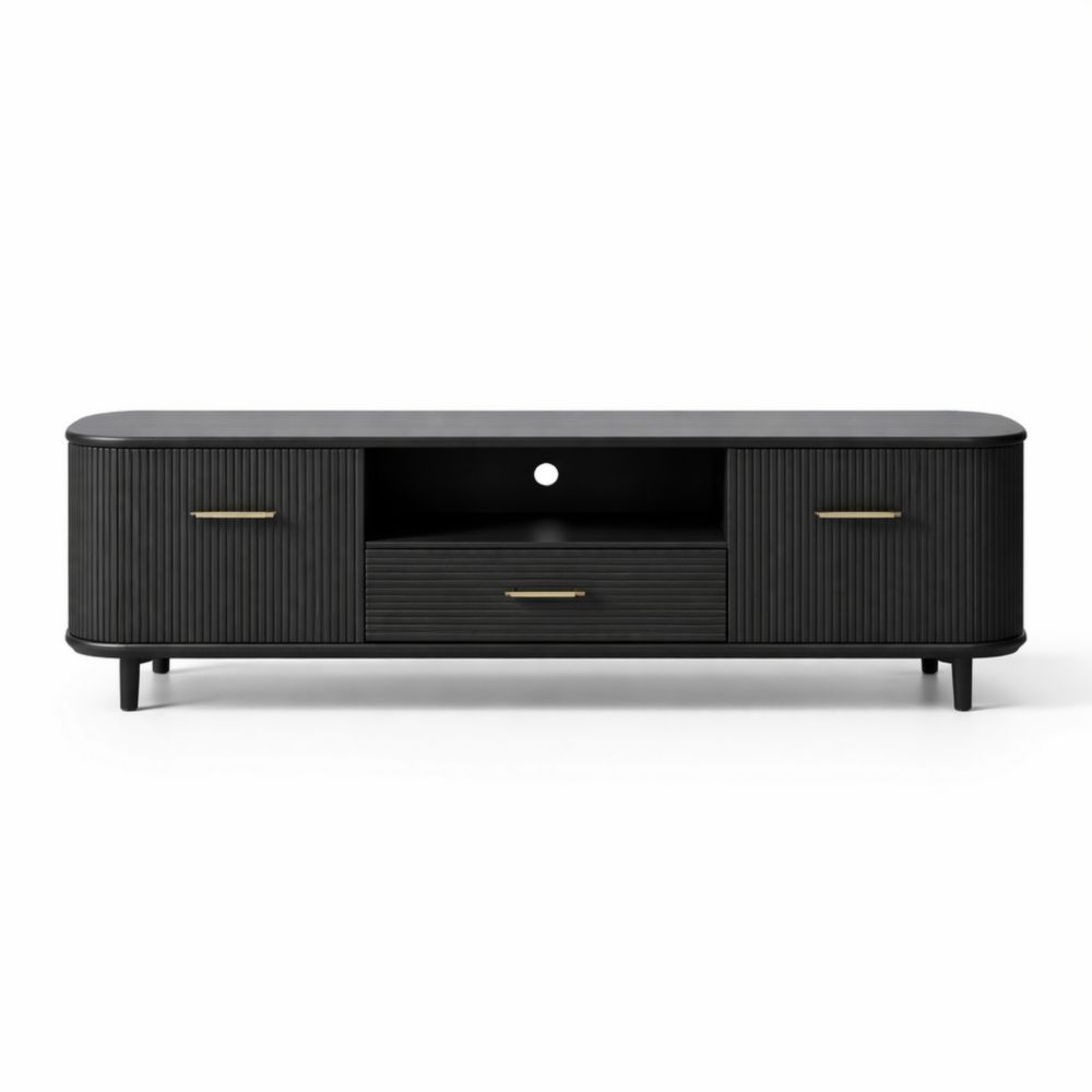 Black MDF TV Stand with Shelves and Drawers