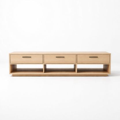Oak Veneer TV Stand with Three Drawers and Open Shelves 200cm