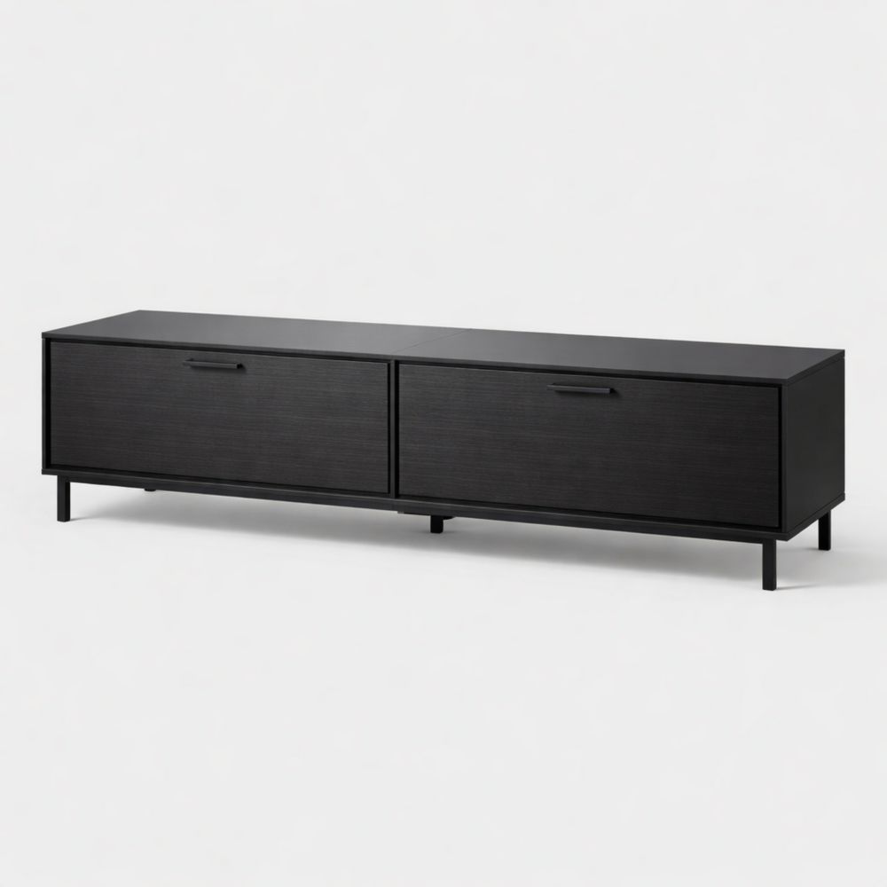 Black Wood TV Stand with Two Doors and Metal Legs 180cm