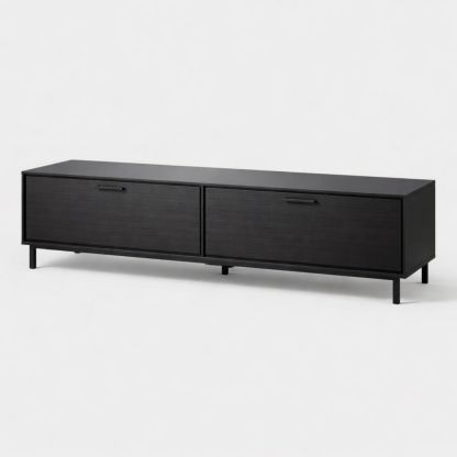 Black Wood TV Stand with Two Doors and Metal Legs 180cm