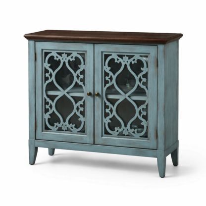 Wooden Cabinet with Glass Doors Blue/Brown 90 cm