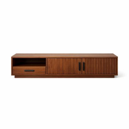 Wooden TV Stand with Veneered Finish and Storage Options