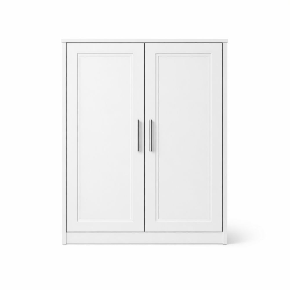 White MDF Storage Cabinet with Double Doors and Metal Handles 110x80x35cm