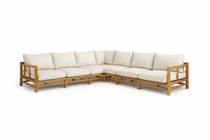 Bamboo Sectional Sofa with Cream Cushions