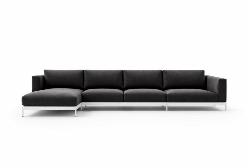 Dark Gray Fabric Sectional Sofa with Steel Frame L-Shaped Modern Design