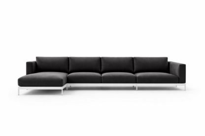 Dark Gray Fabric Sectional Sofa with Steel Frame L-Shaped Modern Design