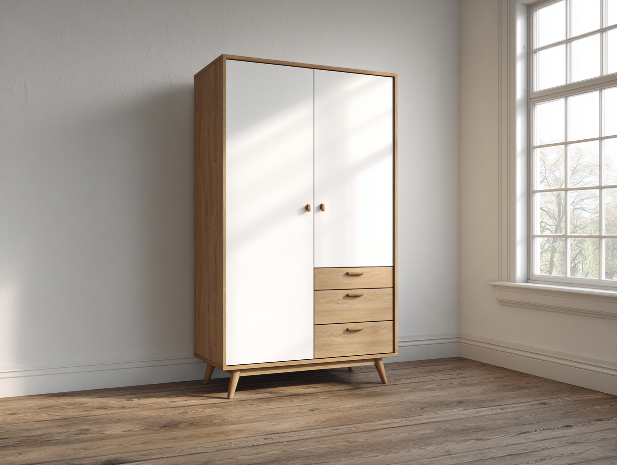 Armadio-MDF-legno-160x58x205 cm-bianco-rovere-design moderno-Nestleova