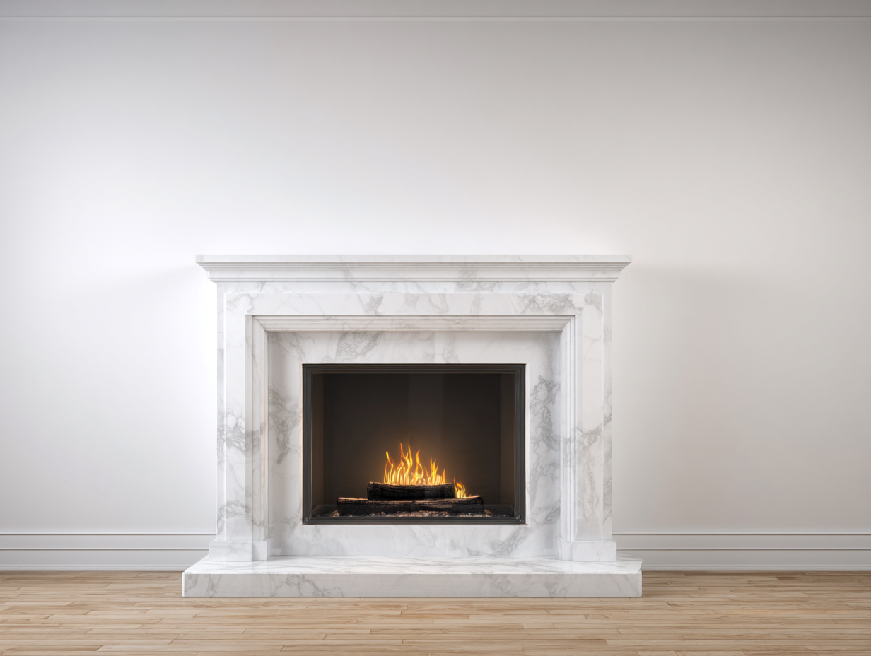 Camino - marmo - 158x41x110 cm - bianco - stile classico-Nestleova