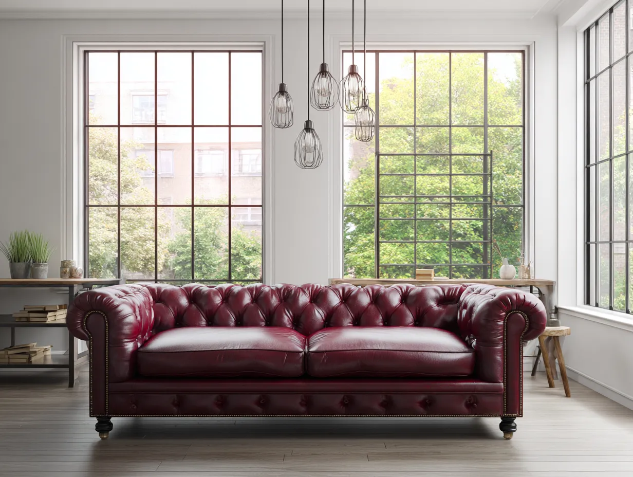 Divano a 3 posti - pelle-legno - 216x96x82 cm - bordeaux - stile chesterfield-Nestleova