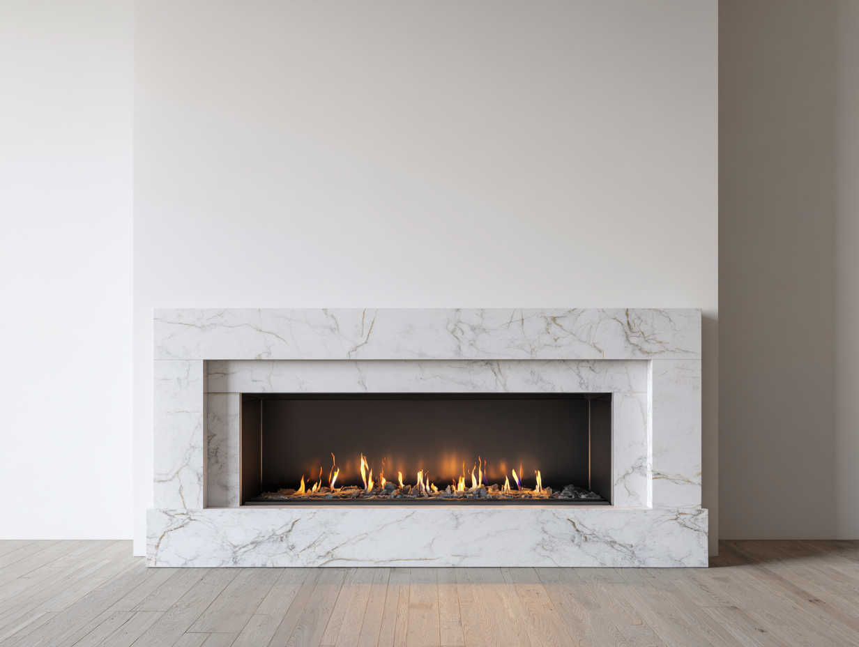 Camino - marmo - 182x44x58 cm - bianco - design moderno-Nestleova