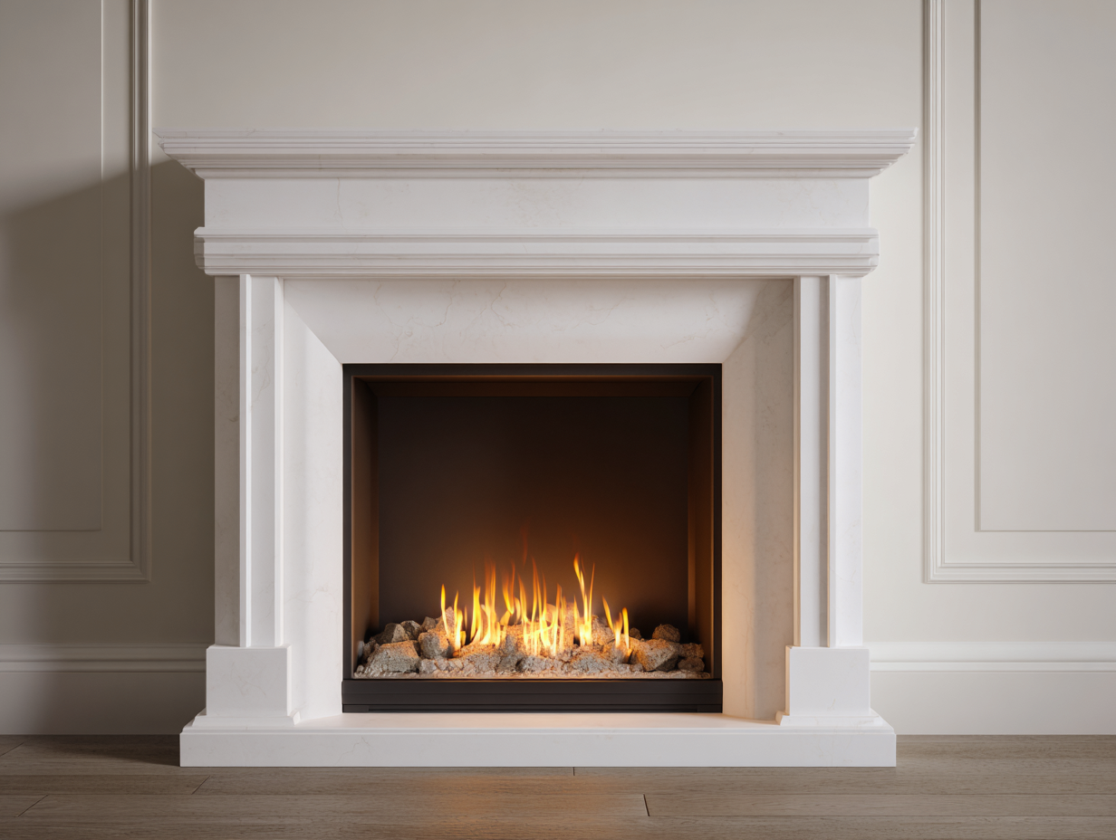 Camino - marmo - 148x38x112 cm - bianco - stile classico-Nestleova