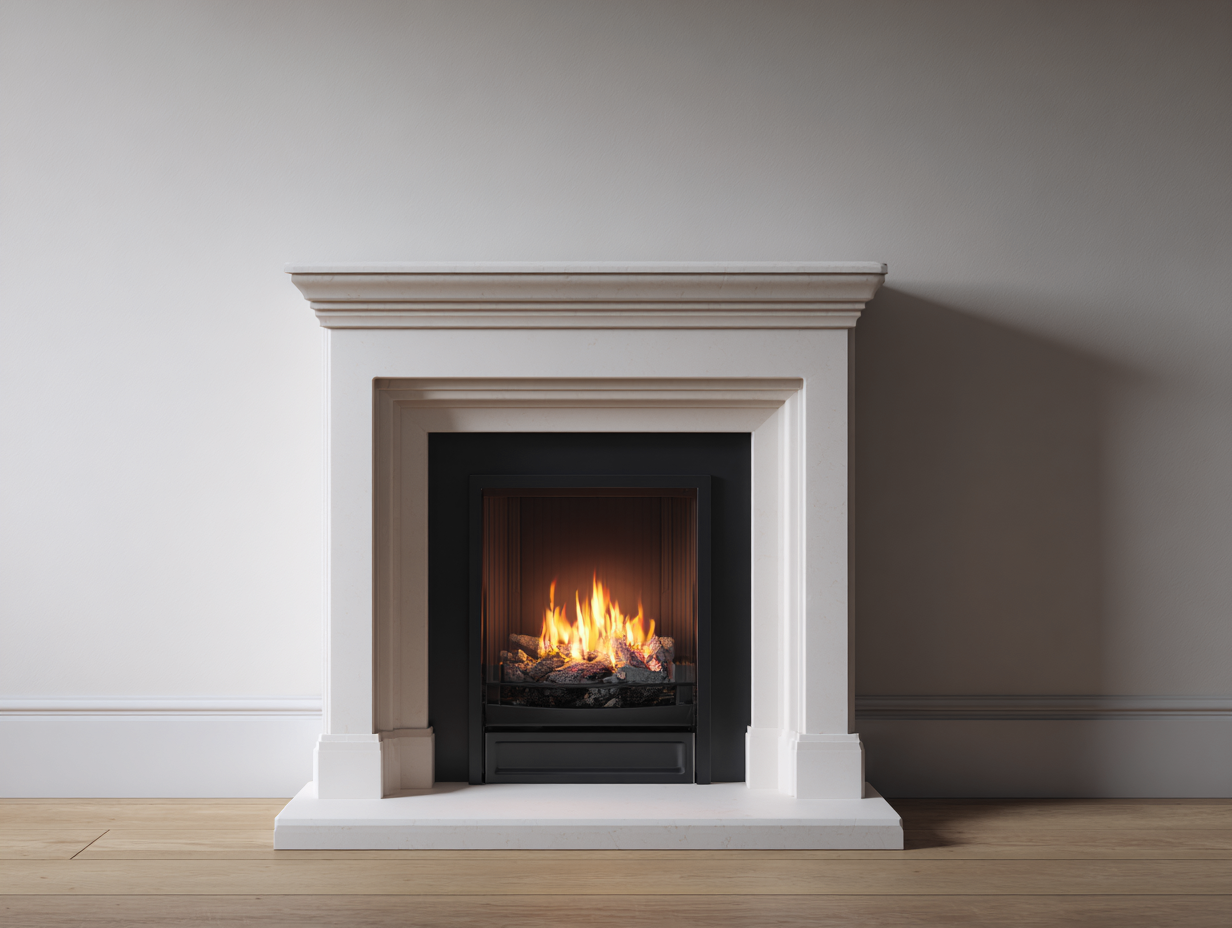 Camino - marmo - 135x36x105 cm - bianco - stile classico-Nestleova