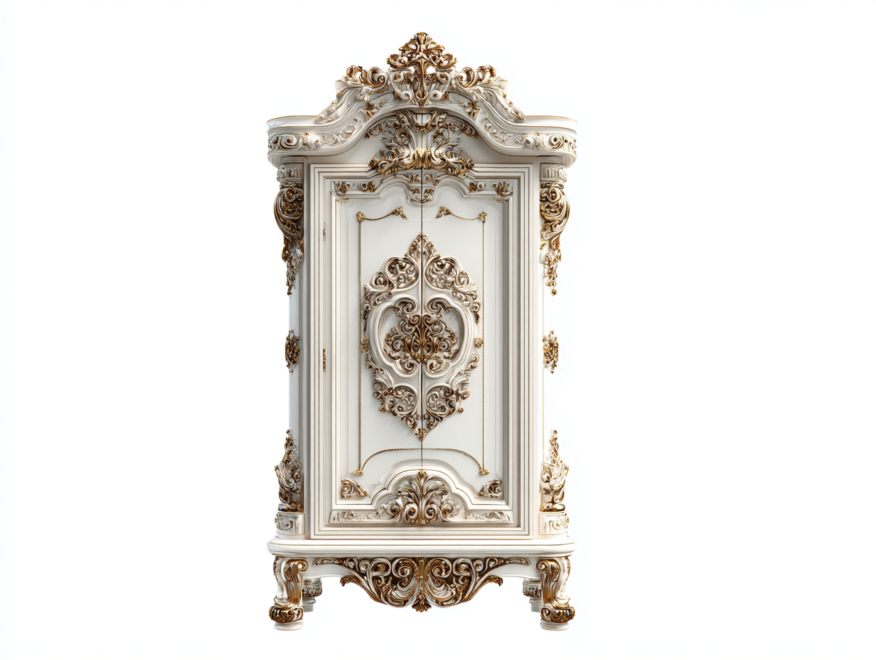 Armadio in legno intagliato 110x55x210 cm - bianco-oro - per camera da letto - stile classico-Frameare