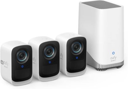 eufy Security eufyCam S300 eufyCam 3C , telecamera wi-fi esternoi, telecamera wifi esterno senza fili, risoluzione 4K, Visione Notturna a Colori, Nessun Costo Mensile, Kit di 3 telecamere-Frameare