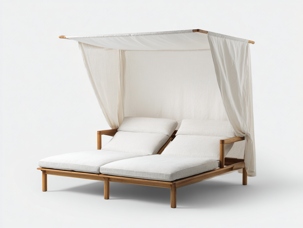 Lettino prendisole da giardino con struttura in legno 200x160x190 cm - bianco - design con copertura per esterni-Frameare