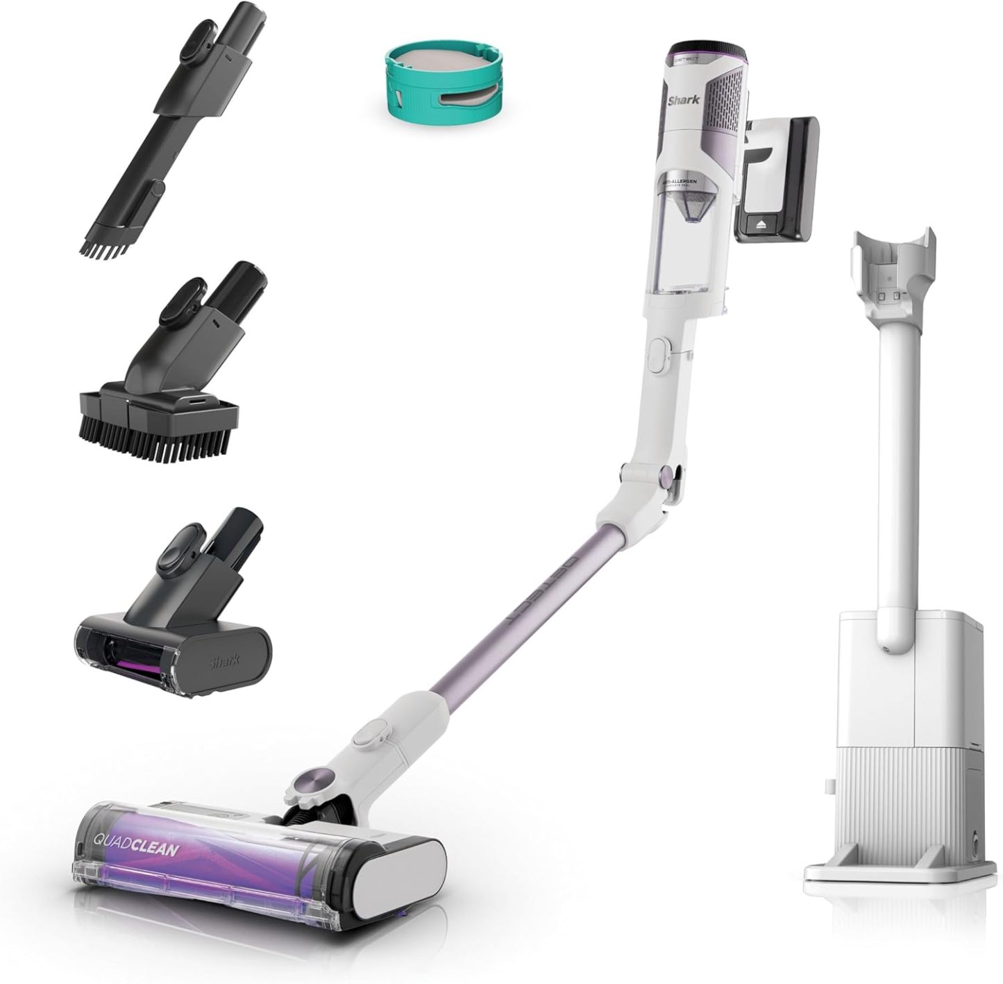 Shark Detect Clean E Empty, aspirapolvere senza filo, DirtDetect, aspirazione potente, base a svuotamento automatico 2 L, autonomia 60 min, Anti Hair Wrap, accessori, inclusi, bianco IW3613EUT-Frameare