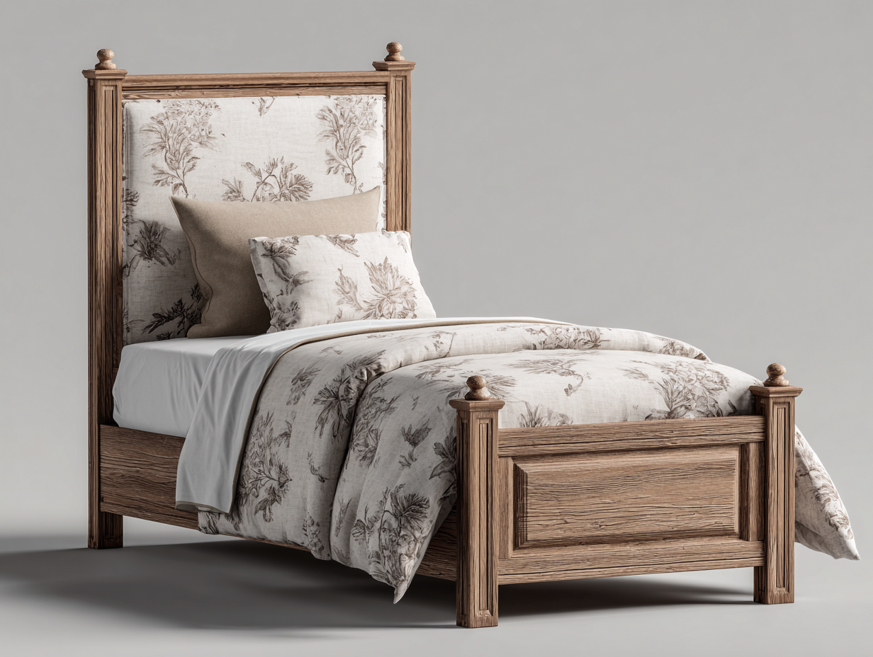 Letto singolo in legno stile classico 205x100x120 cm - marrone-bianco - design tradizionale per camera da letto-Frameare